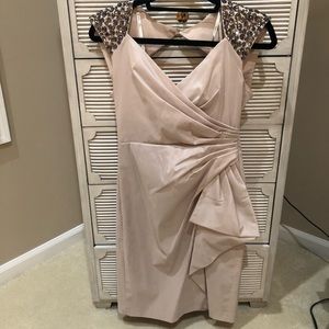 Blush pink occasion dress with grey stonework